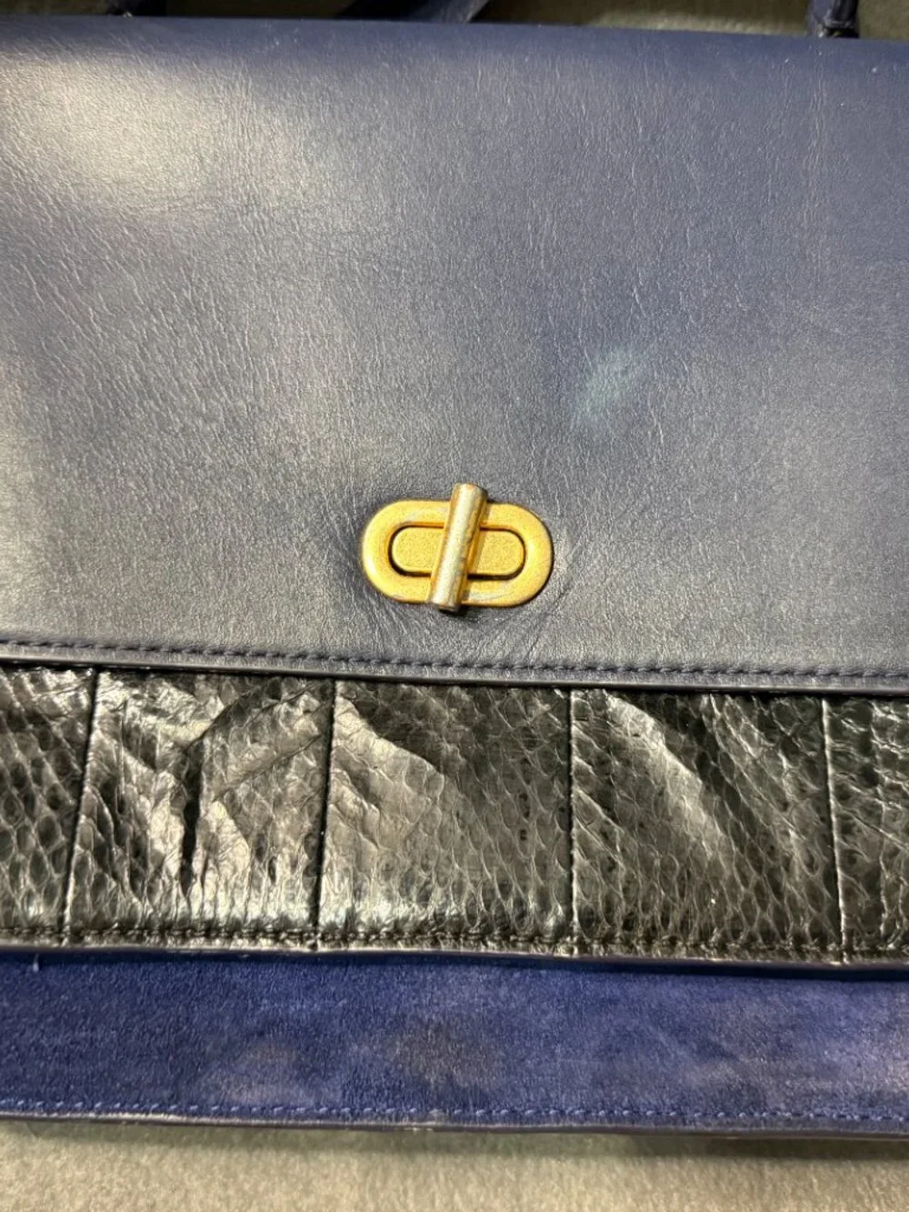Tory Burch Blue Suede And Snake Effect Shoulder Tote with bag